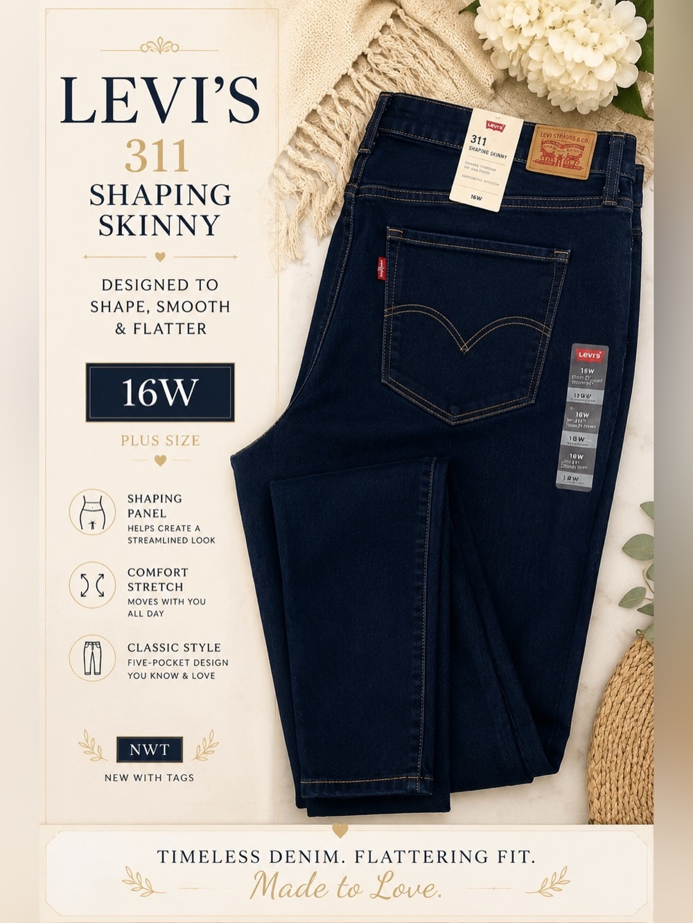 Levi’s 311 Shaping Skinny Dark Wash Jeans 16W NWT